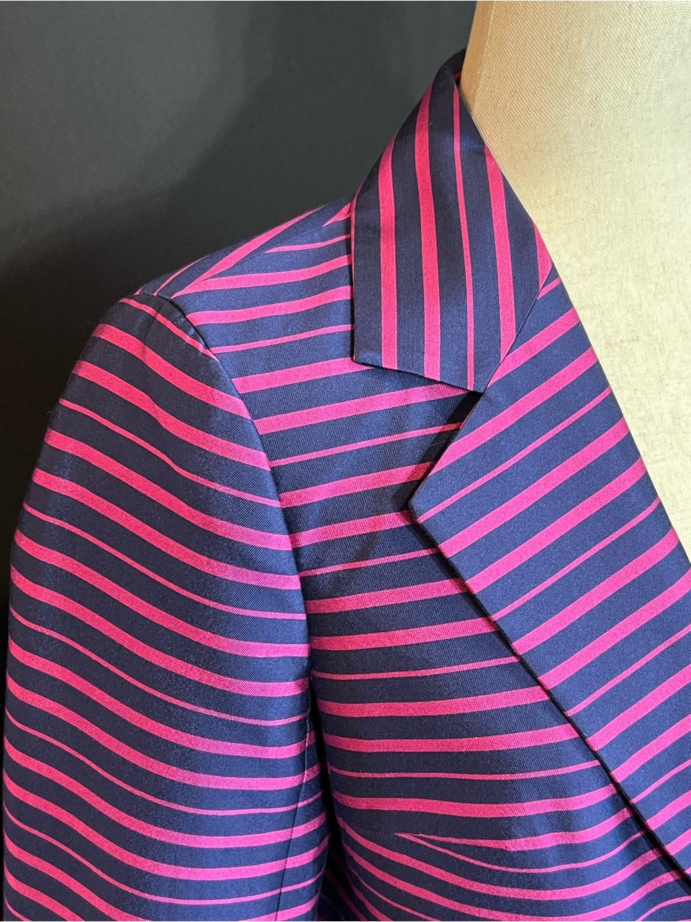 Talbots Pink & Navy Striped Silk-Blend Blazer Jacket - Picture 3 of 11